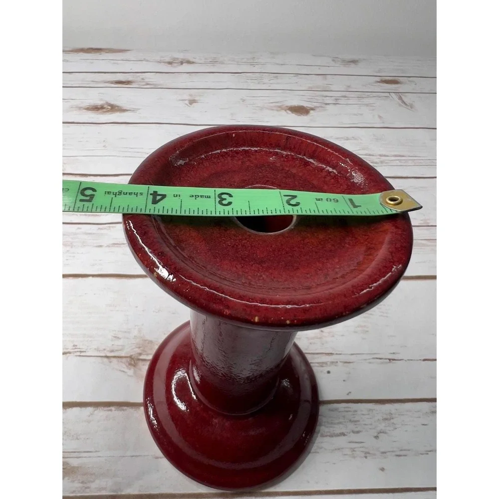HausenWare Candlestick Holders Red Glossy Ceramic Pedestal Set of‎ 2 7.5in